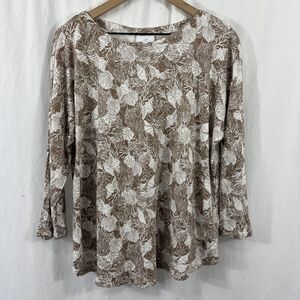 J. Jill Seashell Print Raglan Sleeve Top Womens Size L Neutral Beach Coastal